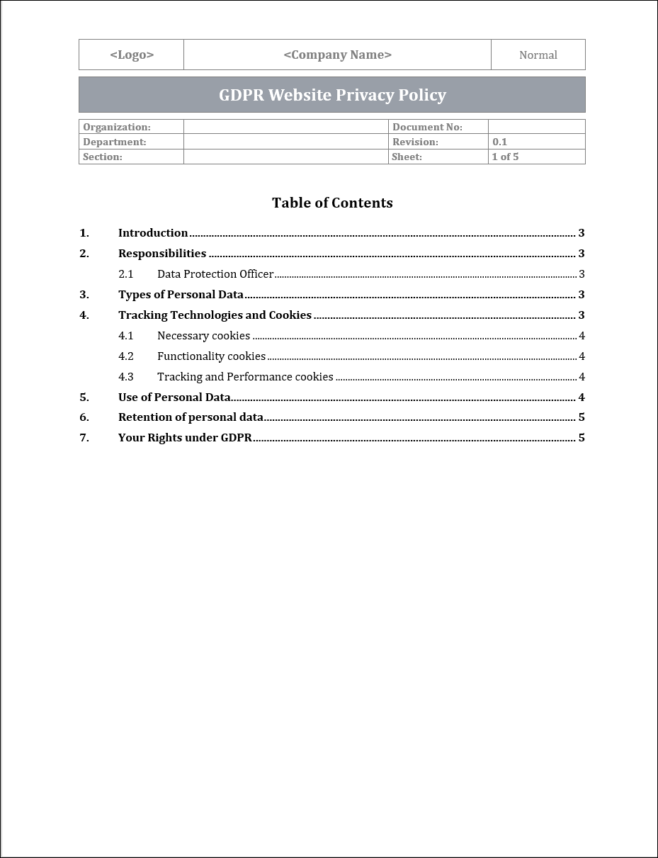 GDPR Website Privacy Policy Template – IT Governance Framework