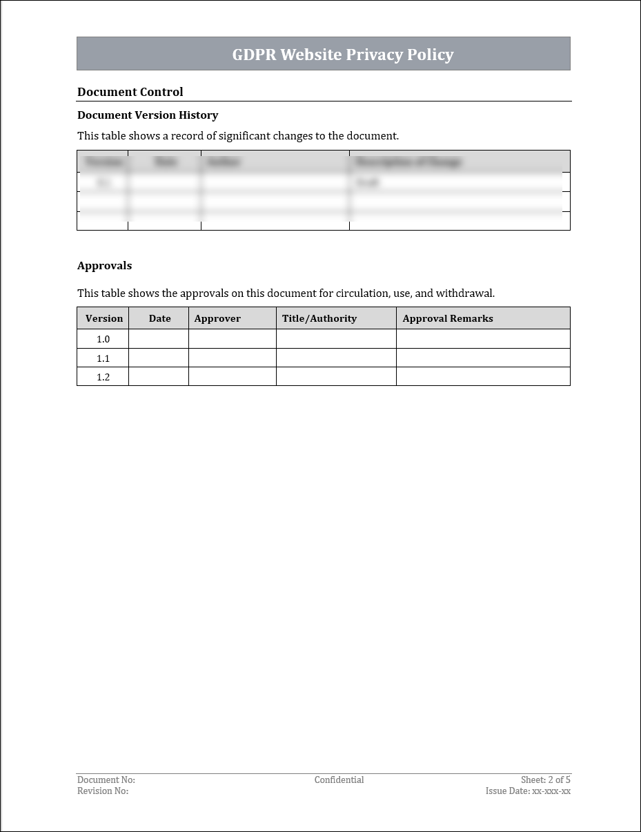 GDPR Website Privacy Policy Template