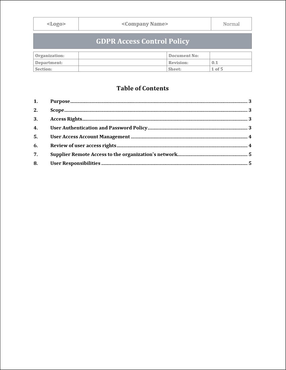 GDPR Access Control Policy Template