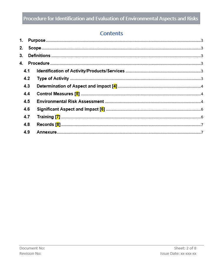 Identification and Evaluation of Environmental Aspects and Risks, environment evaluation