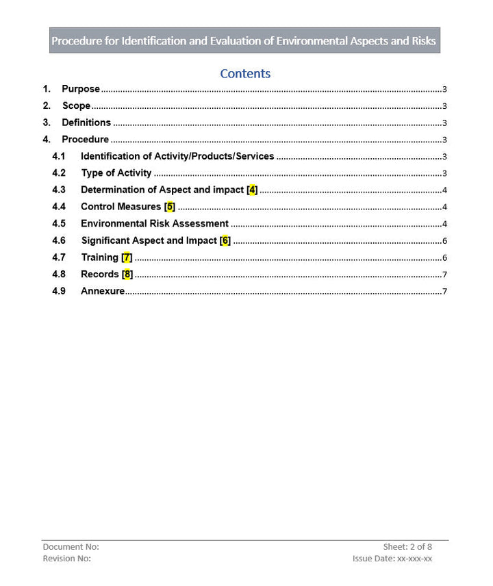 Identification and Evaluation of Environmental Aspects and Risks, environment evaluation