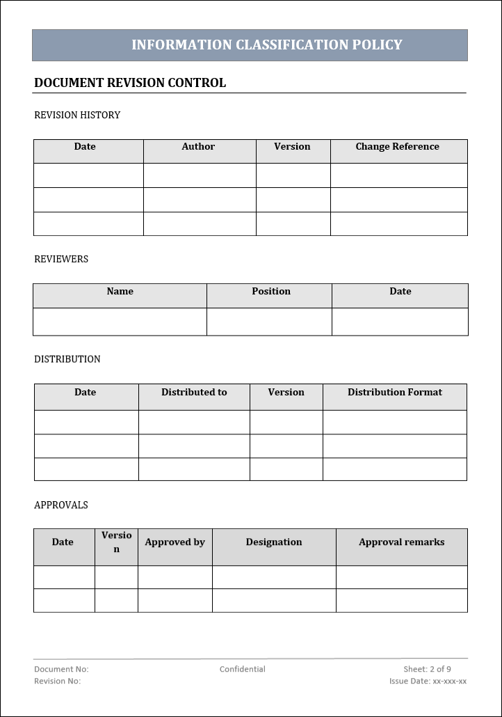 information classification policy, information classification, information classification template