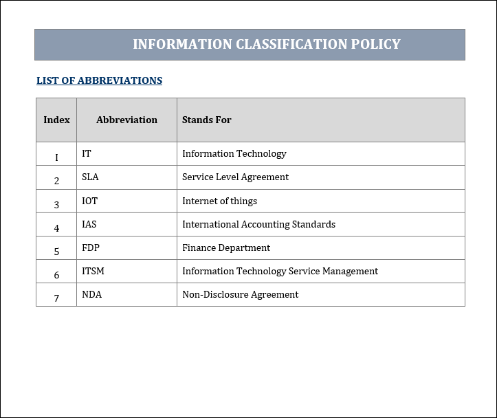 information classification policy, information classification, information classification template