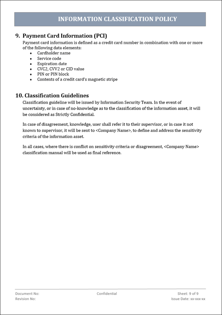 information classification policy, information classification, information classification template