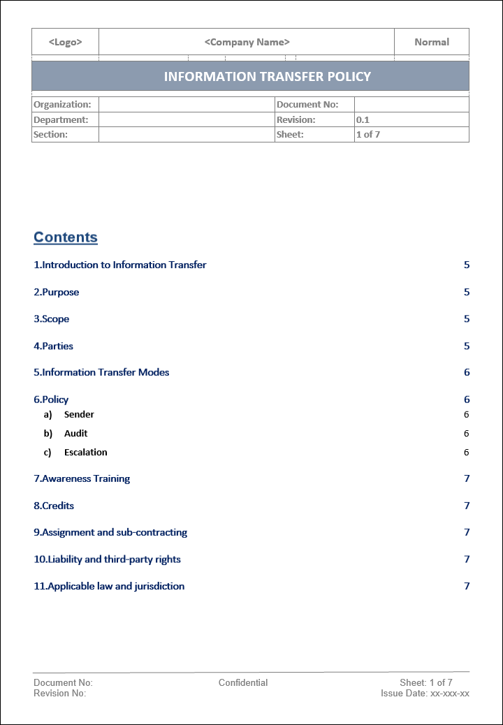 Information transfer policy – IT Governance Framework