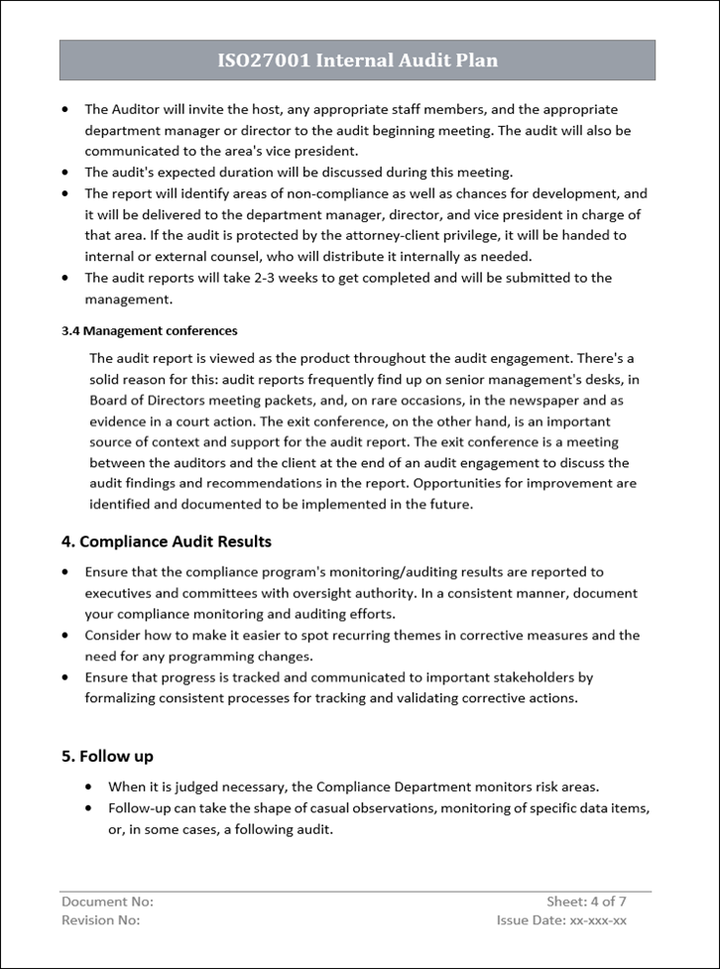 Internal audit plan, compliance audit