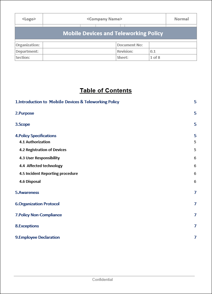 Mobile devices and Teleworking policy – IT Governance Framework