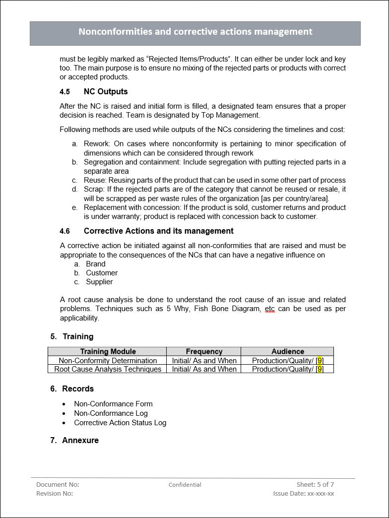 nonconformity and corrective actions management, nonconformities and corrective actions management