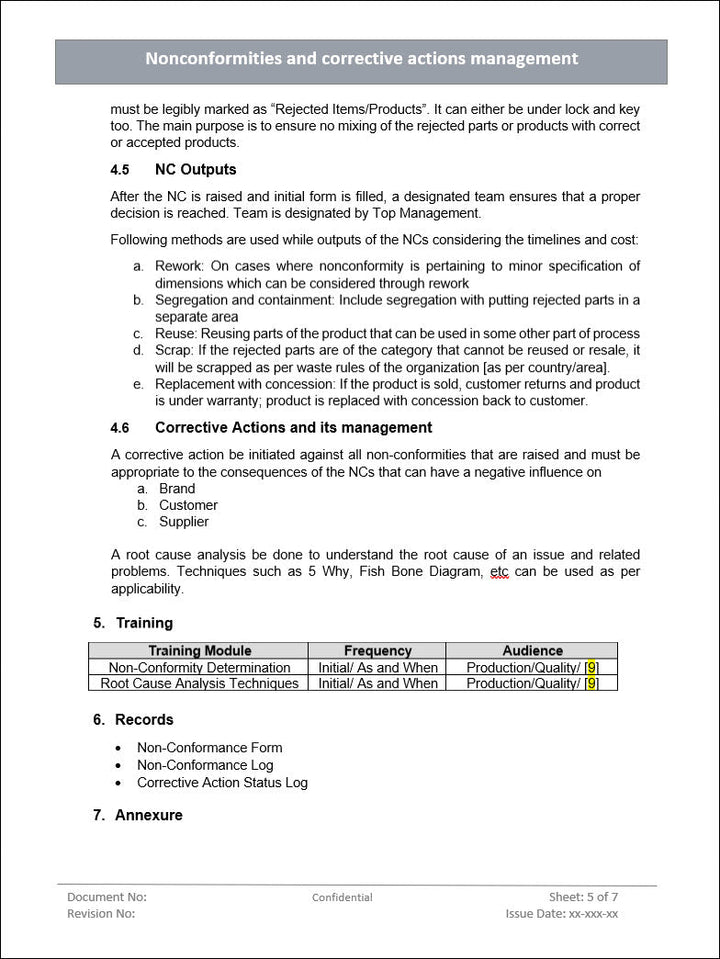 nonconformity and corrective actions management, nonconformities and corrective actions management