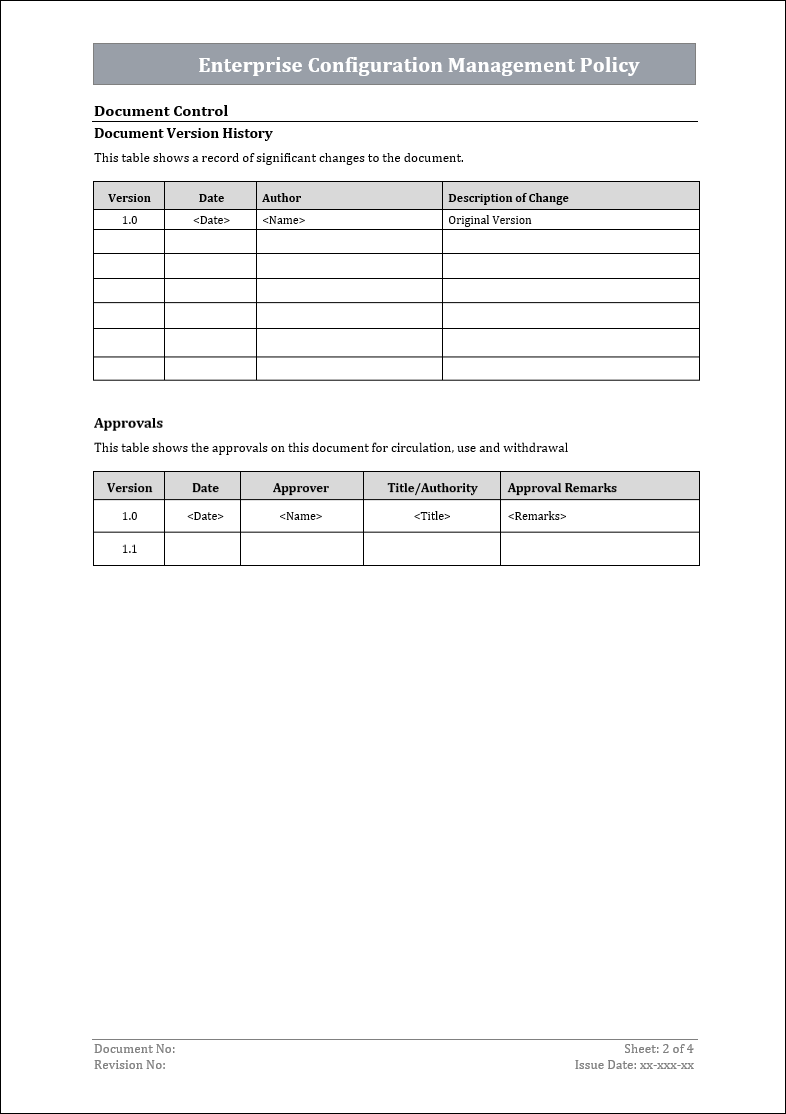 Enterprise configuration management policy Template, configuration management