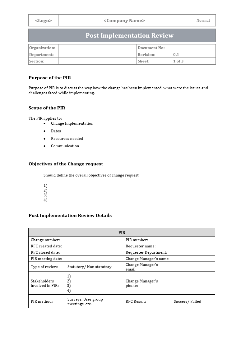 Post Implementation Review