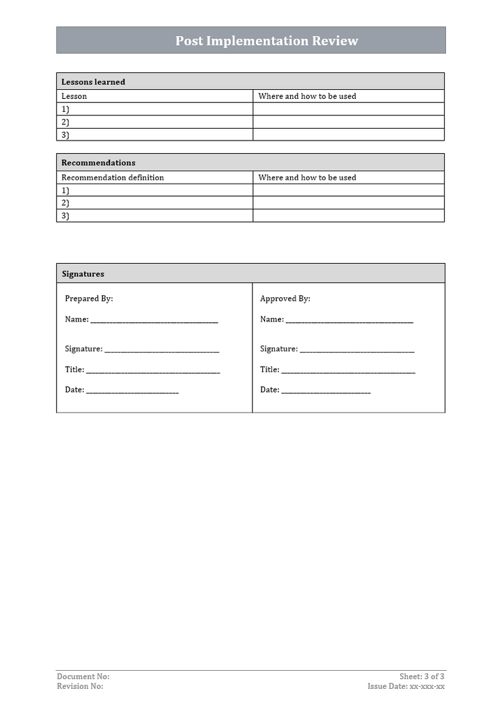 Post Implementation Review Word Template