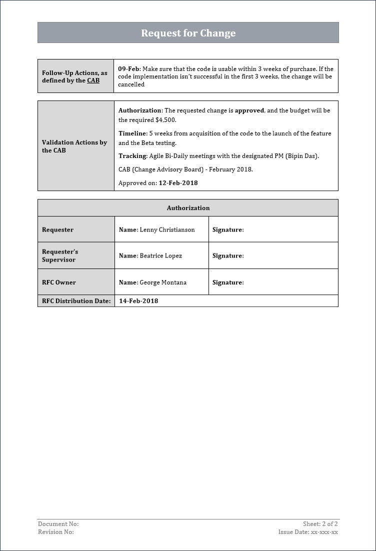 ITSM request for change, request for change