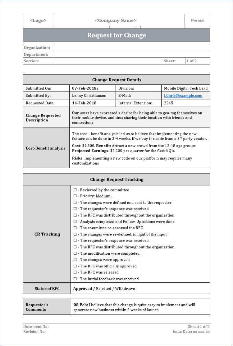  ITSM request for change, request for change