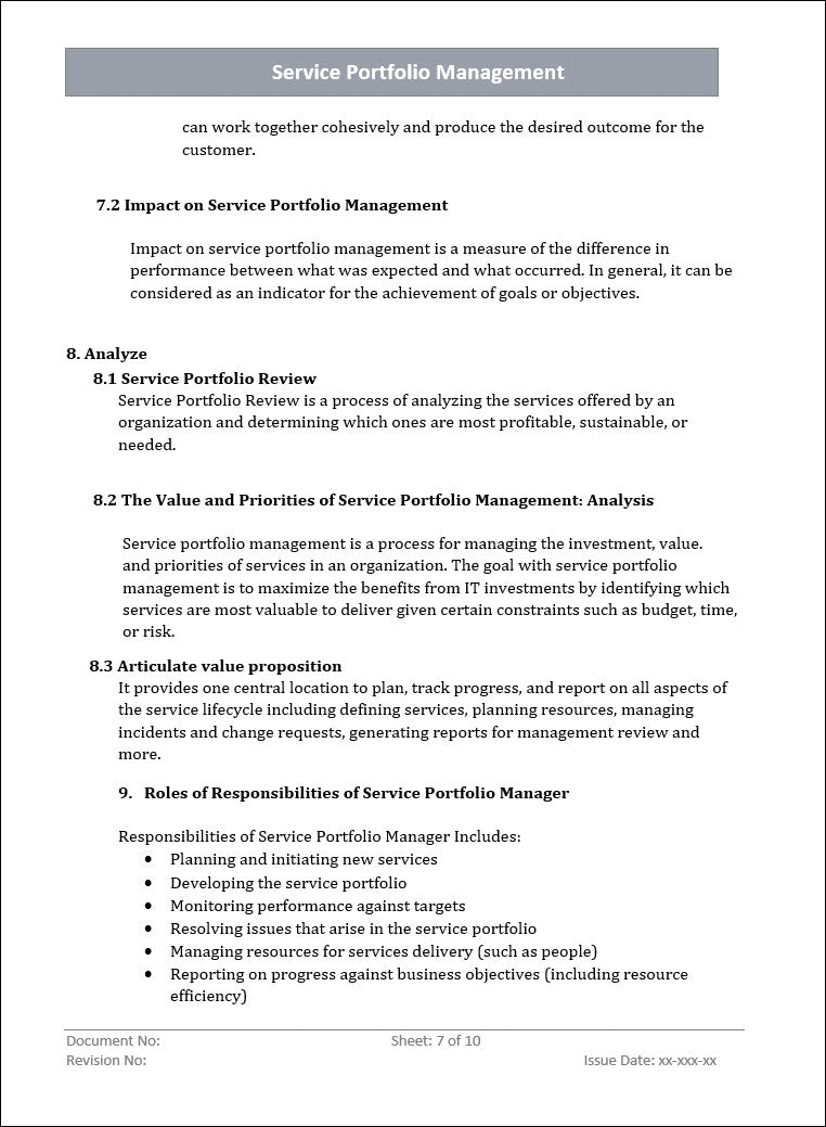 Service Portfolio Management Example Service Portfolio Management – IT Governance Framework
